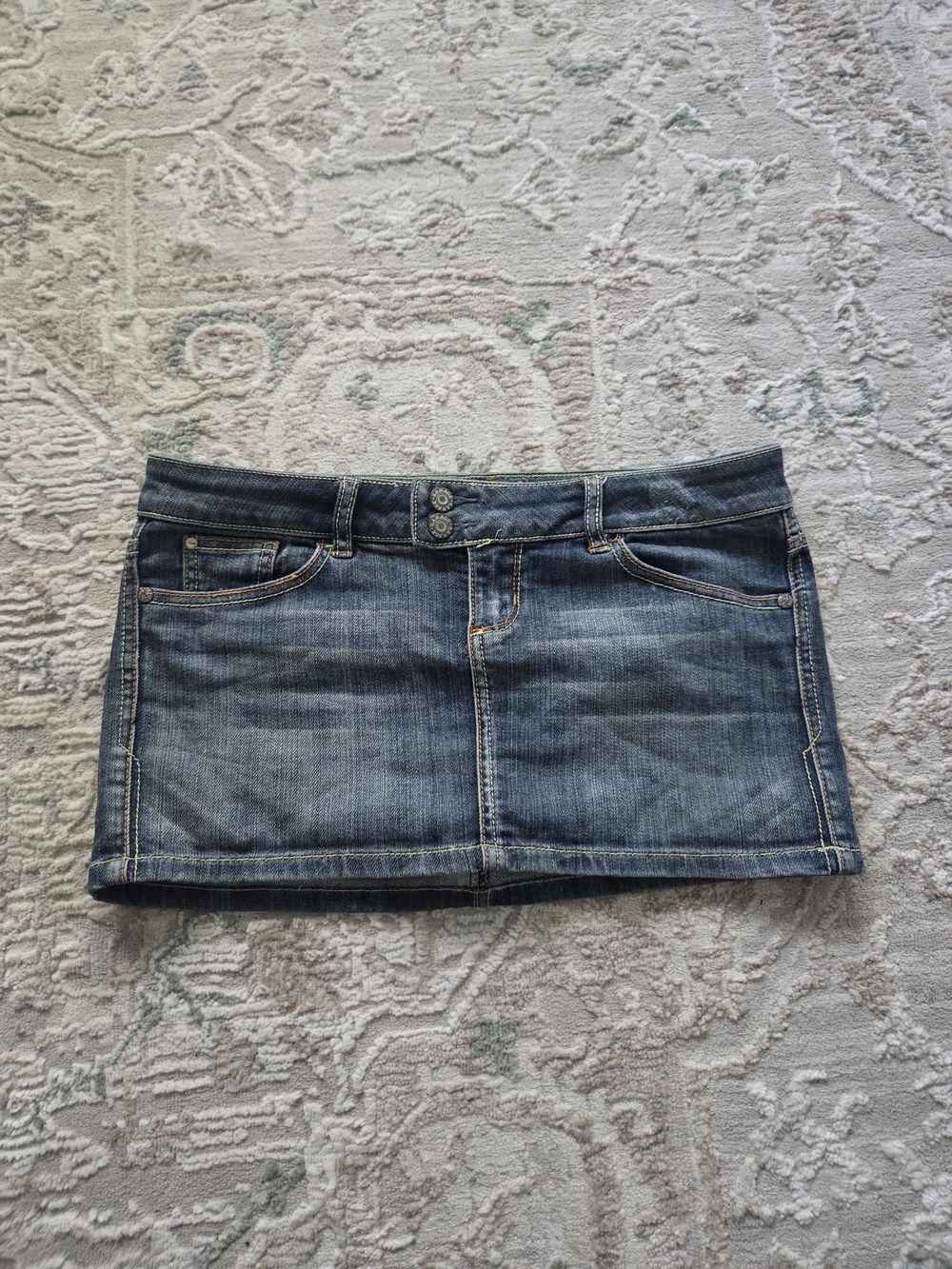 Garage Blue Denim Mini Skirt with Double Button Waist